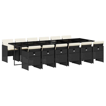 Set da Pranzo da Giardino 13pz con Cuscini Nero in Polyrattan | homemem39