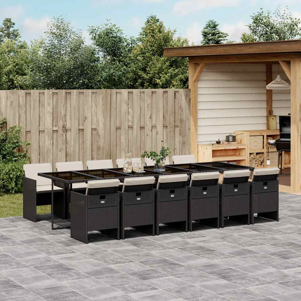 Set da Pranzo da Giardino 13pz con Cuscini Nero in Polyrattan | homemem39