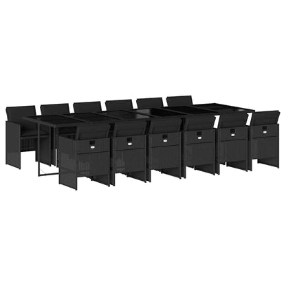 Set da Pranzo da Giardino 13pz con Cuscini Nero in Polyrattan | homemem39