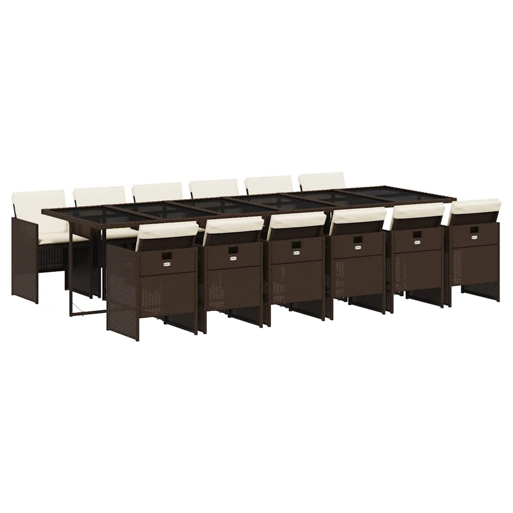 Set da Pranzo da Giardino 13pz con Cuscini Marrone Polyrattan | homemem39