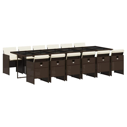 Set da Pranzo da Giardino 13pz con Cuscini Marrone Polyrattan | homemem39