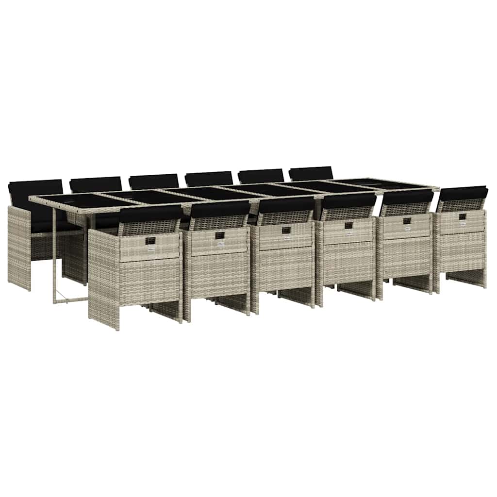 Set da Pranzo da Giardino 13pz con Cuscini Grigio in Polyrattan | homemem39