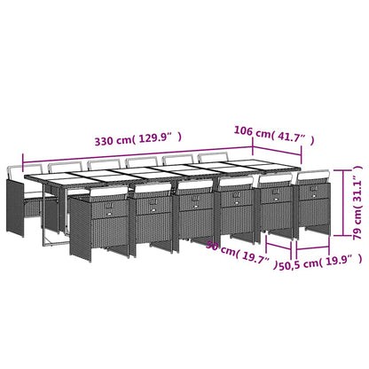 Set da Pranzo da Giardino 13pz con Cuscini Grigio in Polyrattan | homemem39