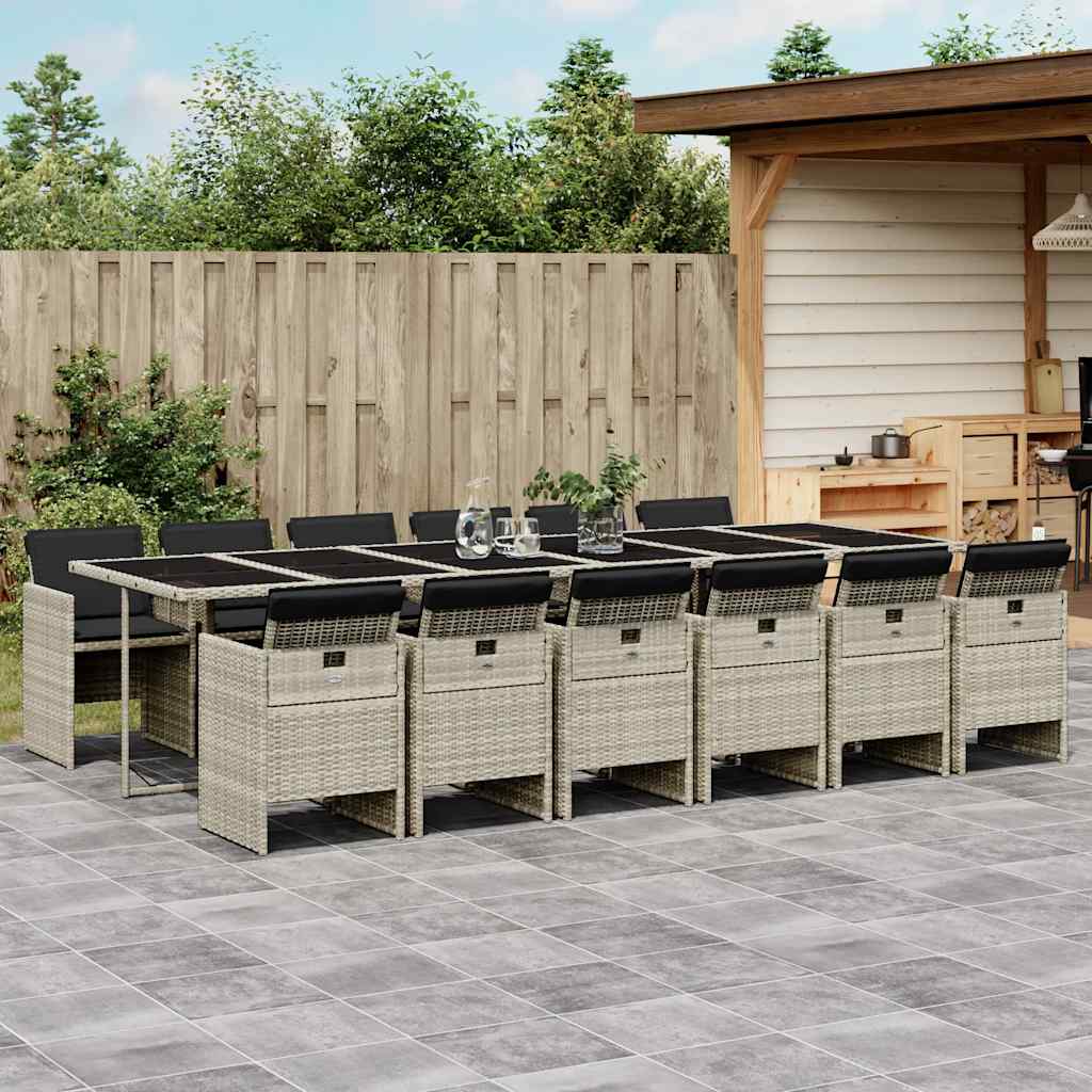 Set da Pranzo da Giardino 13pz con Cuscini Grigio in Polyrattan | homemem39