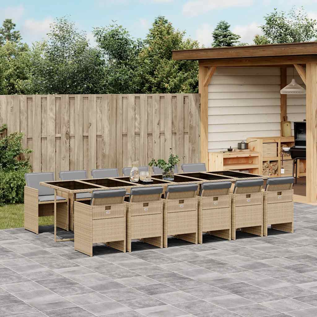 Set Pranzo da Giardino 13 pz con Cuscini Beige Misto Polyrattan | homemem39