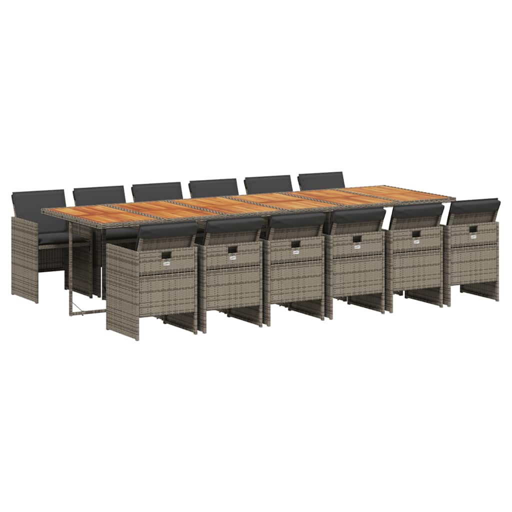 Set da Pranzo da Giardino 13pz con Cuscini Grigio in Polyrattan | homemem39