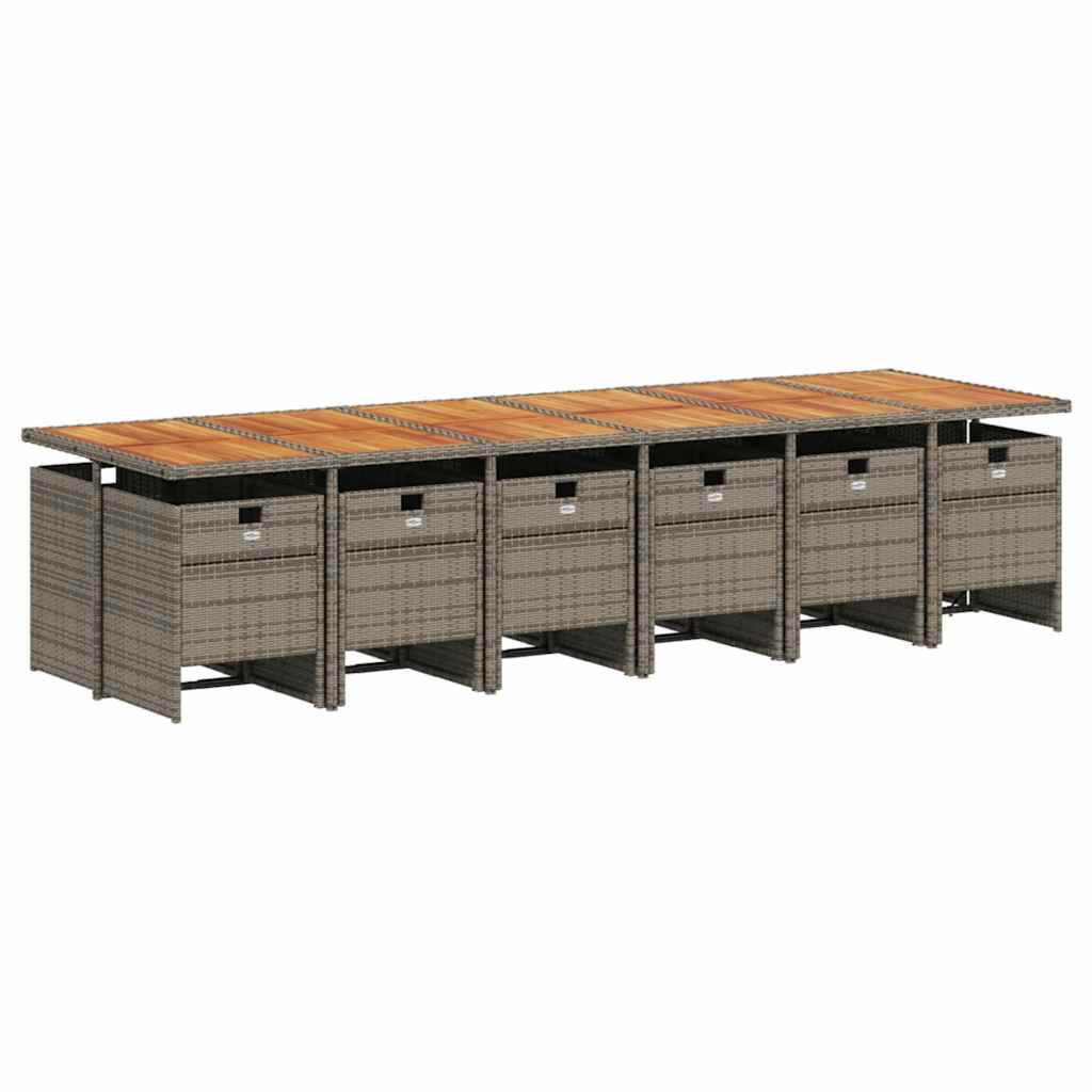 Set da Pranzo da Giardino 13pz con Cuscini Grigio in Polyrattan | homemem39