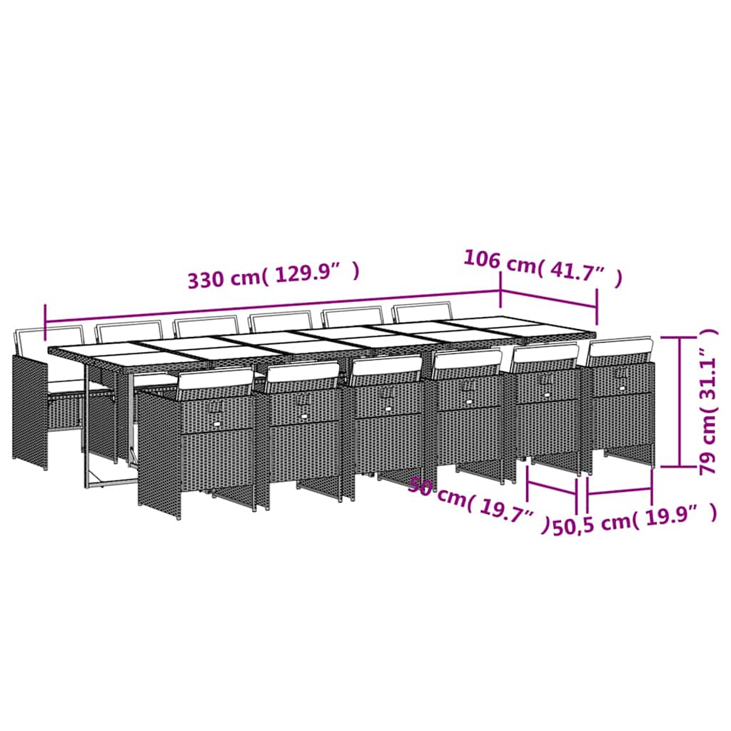 Set da Pranzo da Giardino 13pz con Cuscini Grigio in Polyrattan | homemem39