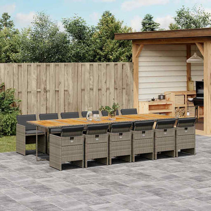 Set da Pranzo da Giardino 13pz con Cuscini Grigio in Polyrattan | homemem39