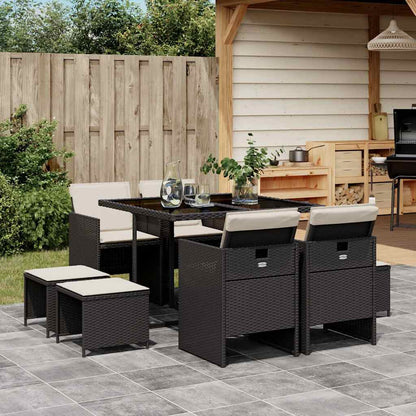 Set da Pranzo da Giardino 9 pz con Cuscini Nero in Polyrattan | homemem39