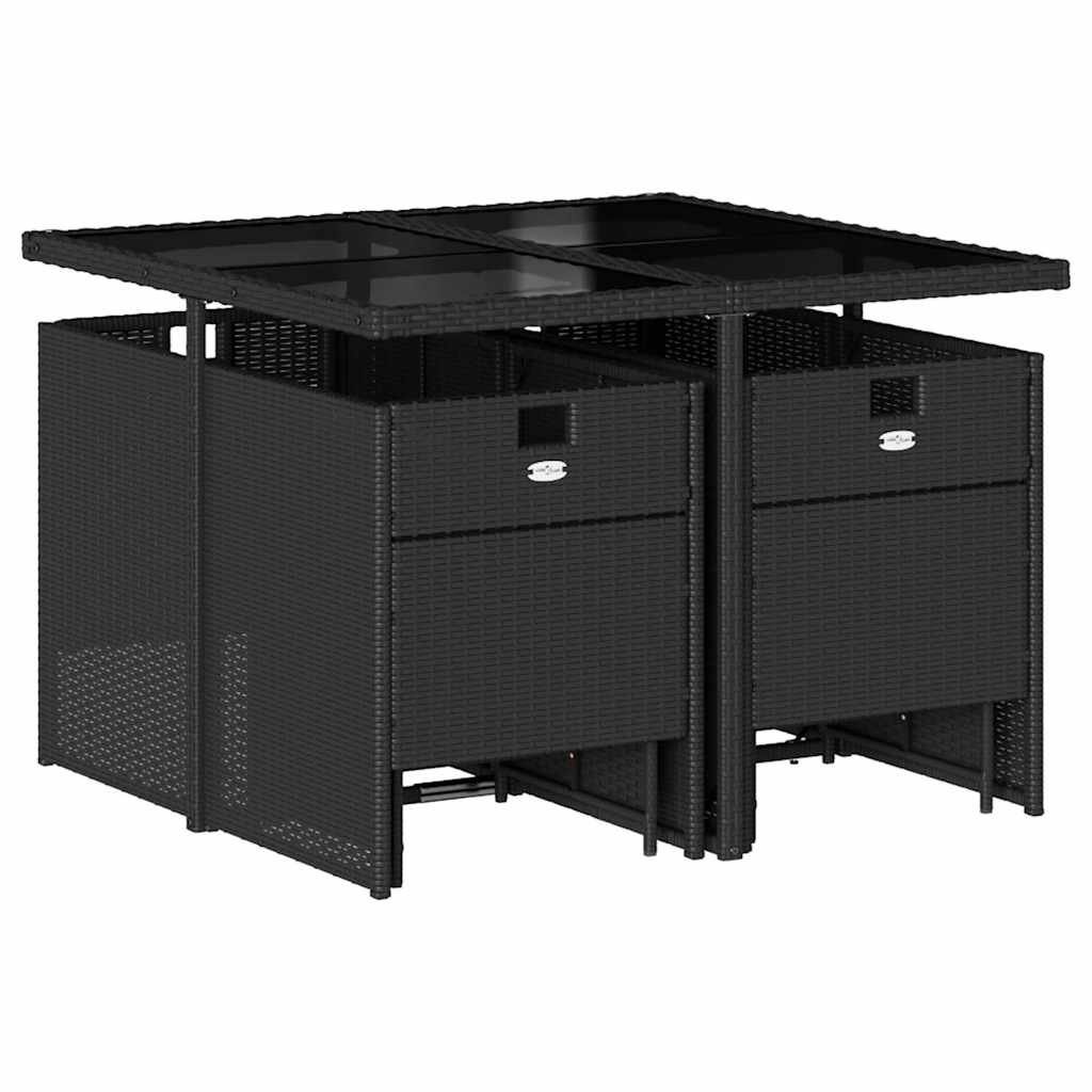 Set da Pranzo da Giardino 9 pz con Cuscini Nero in Polyrattan | homemem39