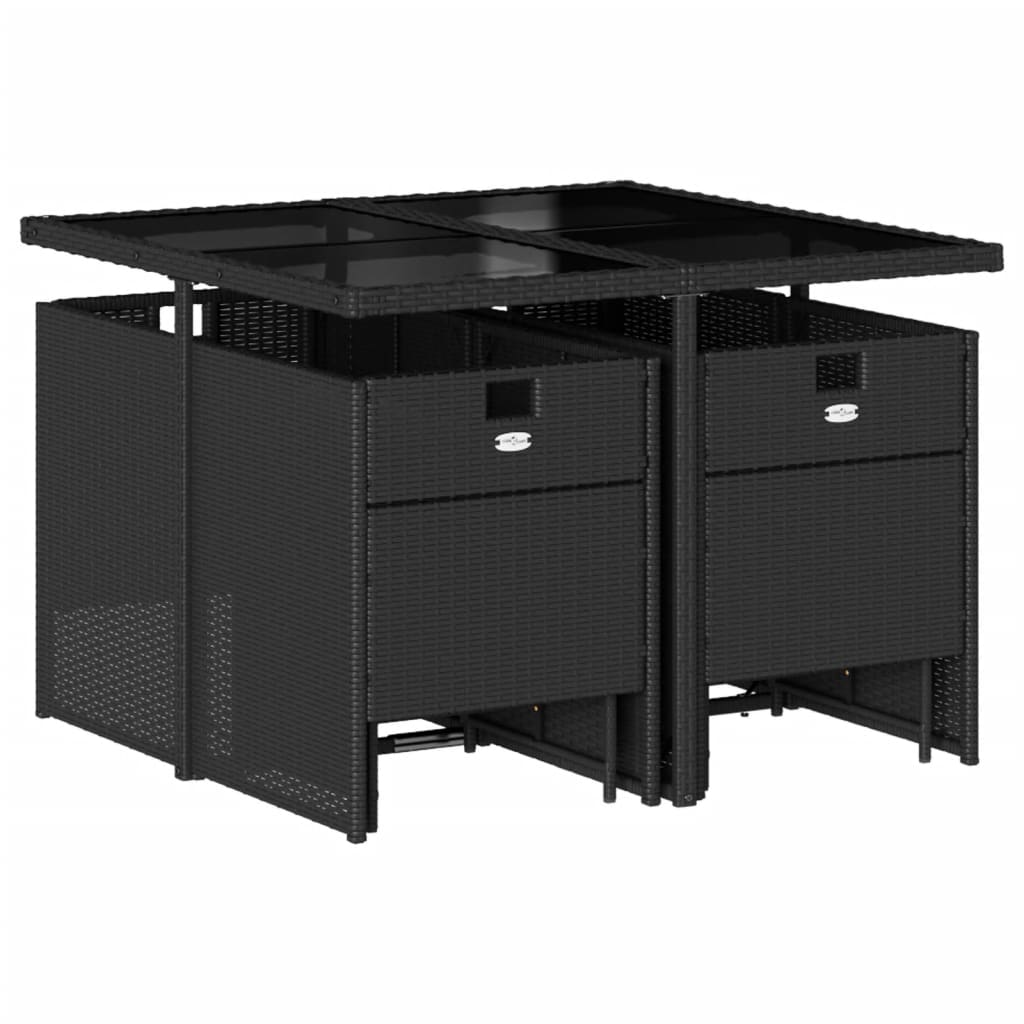 Set da Pranzo da Giardino 9 pz con Cuscini Nero in Polyrattan - homemem39