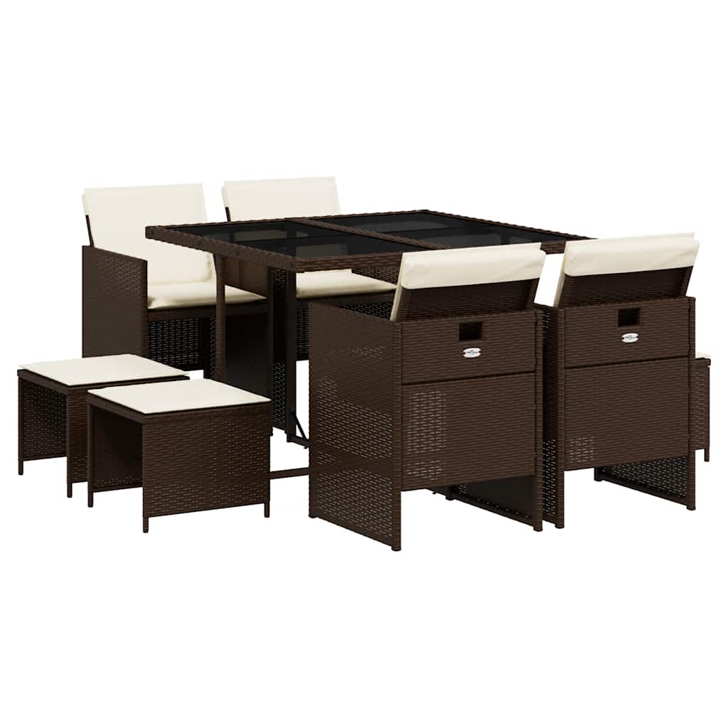 Set da Pranzo da Giardino 9pz con Cuscini Marrone in Polyrattan | homemem39