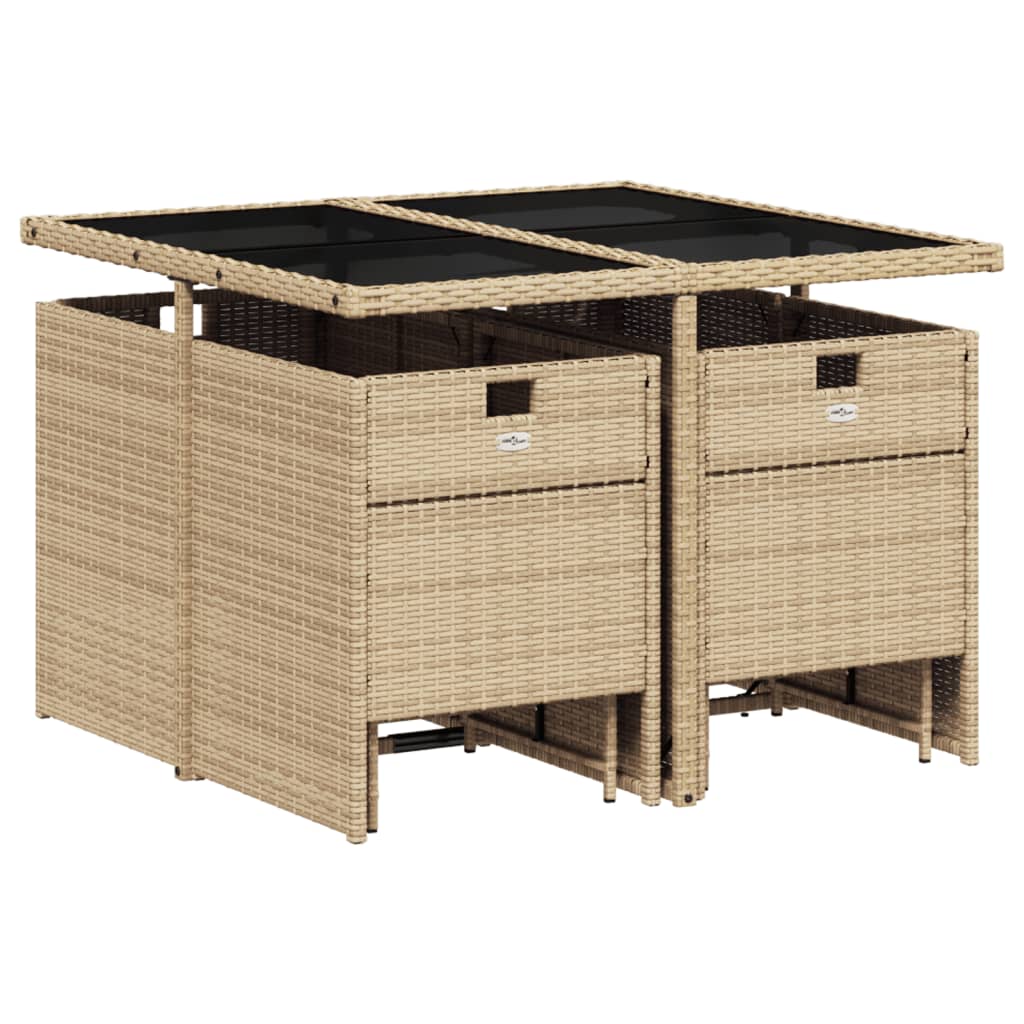 Set da Pranzo da Giardino 9 pz con Cuscini Beige in Polyrattan - homemem39