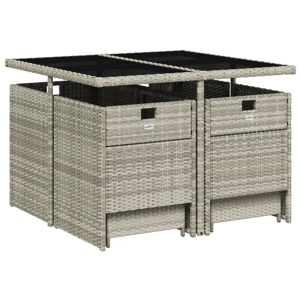Set Pranzo da Giardino 9pz con Cuscini Grigio Chiaro Polyrattan - homemem39