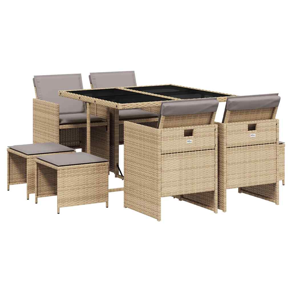 Set Pranzo da Giardino 9 pz con Cuscini Beige Misto Polyrattan | homemem39