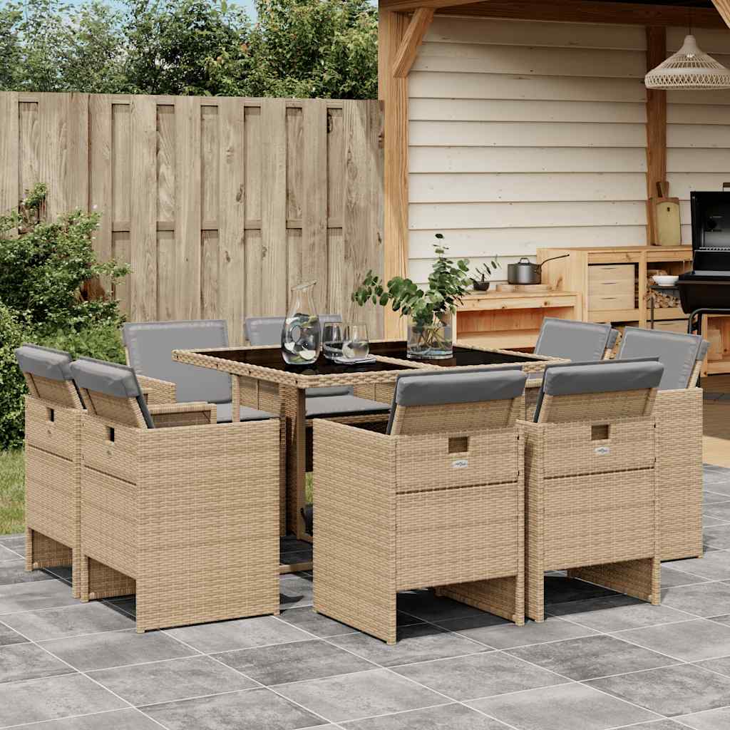 Set Pranzo da Giardino 9 pz con Cuscini Beige Misto Polyrattan | homemem39