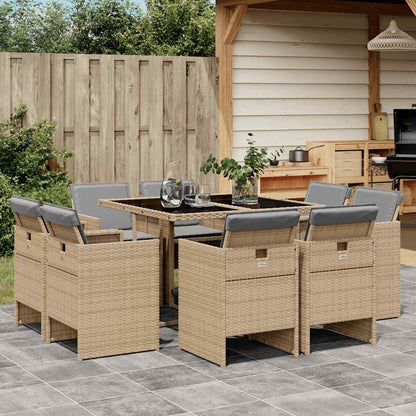 Set Pranzo da Giardino 9 pz con Cuscini Beige Misto Polyrattan | homemem39