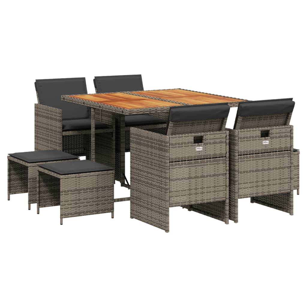 Set da Pranzo da Giardino 9 pz con Cuscini in Polyrattan Grigio - homemem39