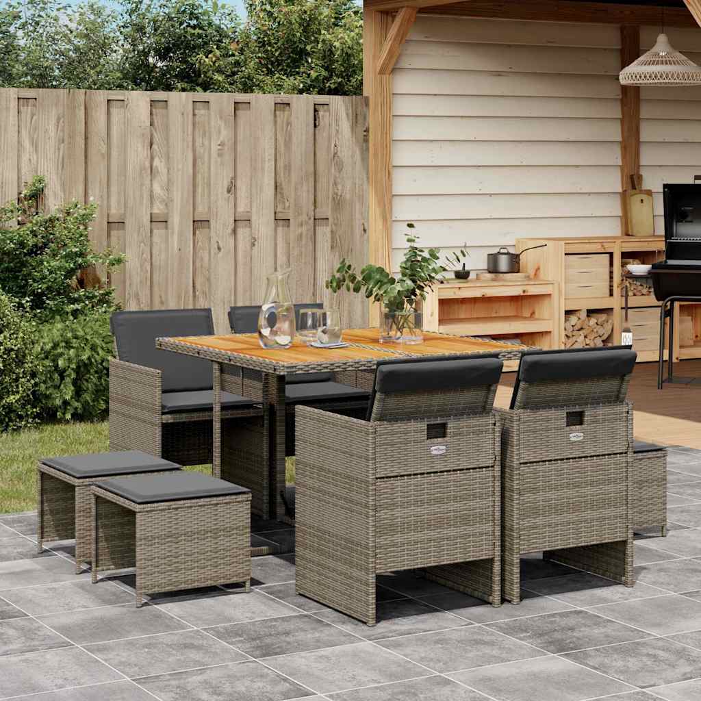 Set da Pranzo da Giardino 9 pz con Cuscini in Polyrattan Grigio | homemem39