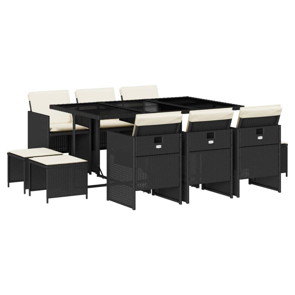 Set da Pranzo da Giardino 11 pz con Cuscini in Polyrattan Nero - homemem39