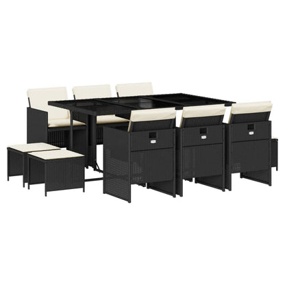 Set da Pranzo da Giardino 11 pz con Cuscini in Polyrattan Nero - homemem39