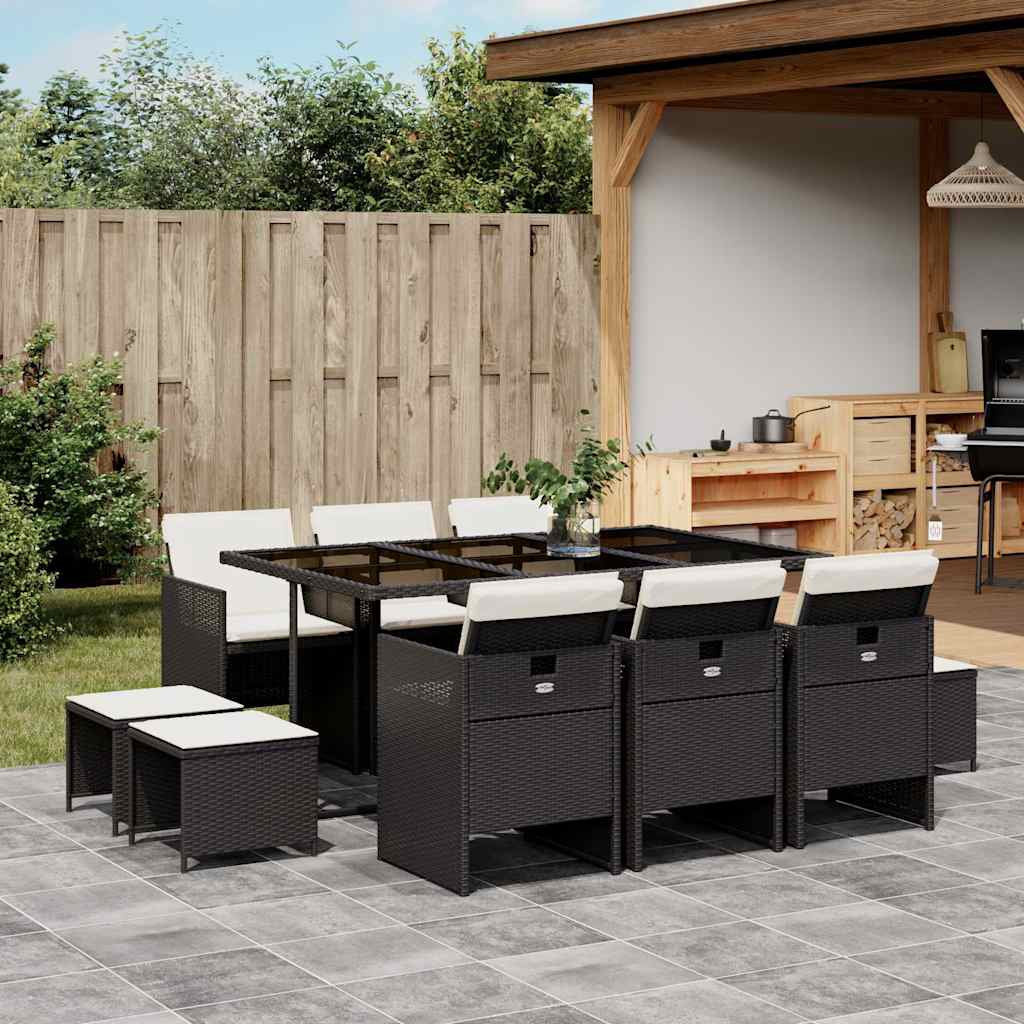 Set da Pranzo da Giardino 11 pz con Cuscini in Polyrattan Nero | homemem39