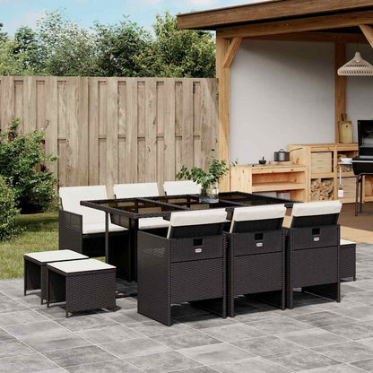 Set da Pranzo da Giardino 11 pz con Cuscini in Polyrattan Nero | homemem39