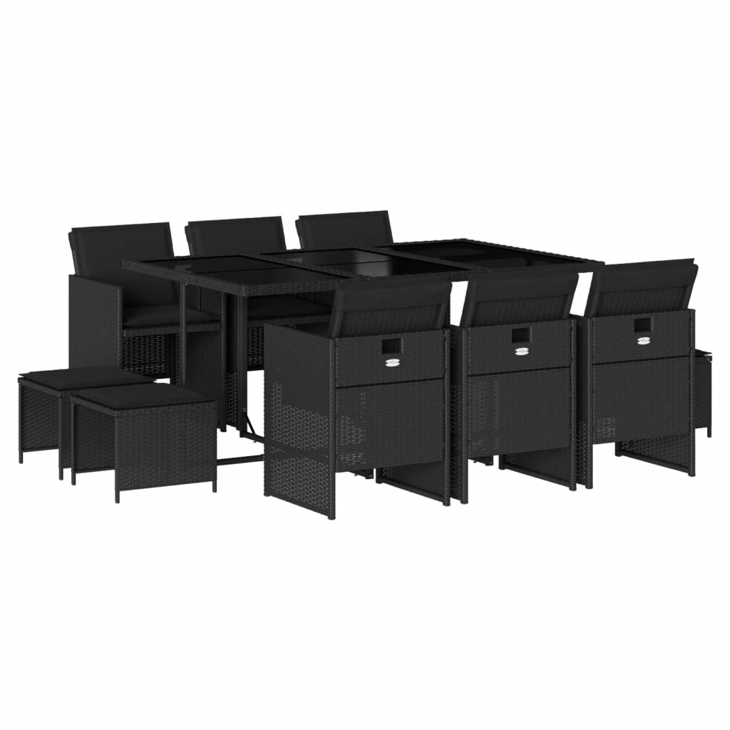 Set da Pranzo da Giardino 11 pz con Cuscini in Polyrattan Nero - homemem39