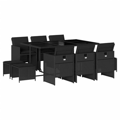 Set da Pranzo da Giardino 11 pz con Cuscini in Polyrattan Nero - homemem39