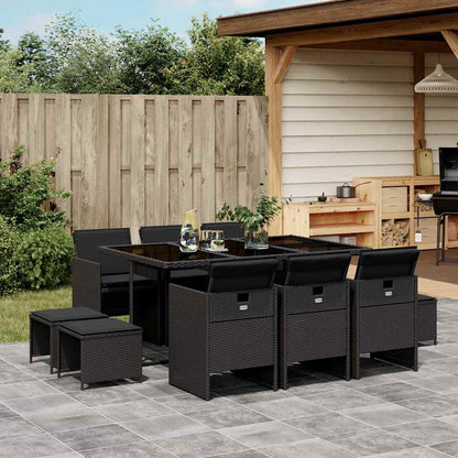 Set da Pranzo da Giardino 11 pz con Cuscini in Polyrattan Nero | homemem39
