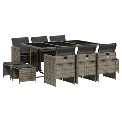 Set da Pranzo da Giardino 11pz con Cuscini in Polyrattan Grigio - homemem39