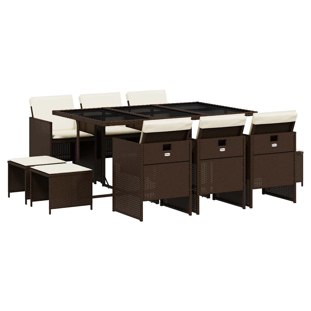 Set da Pranzo da Giardino 11 pz con Cuscini Polyrattan Marrone | homemem39