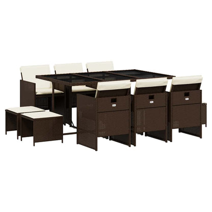 Set da Pranzo da Giardino 11 pz con Cuscini Polyrattan Marrone | homemem39