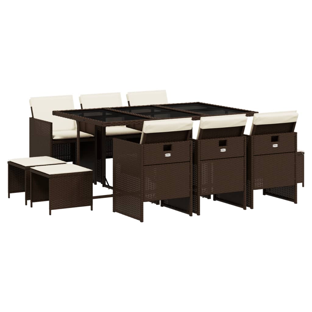Set da Pranzo da Giardino 11 pz con Cuscini Polyrattan Marrone - homemem39