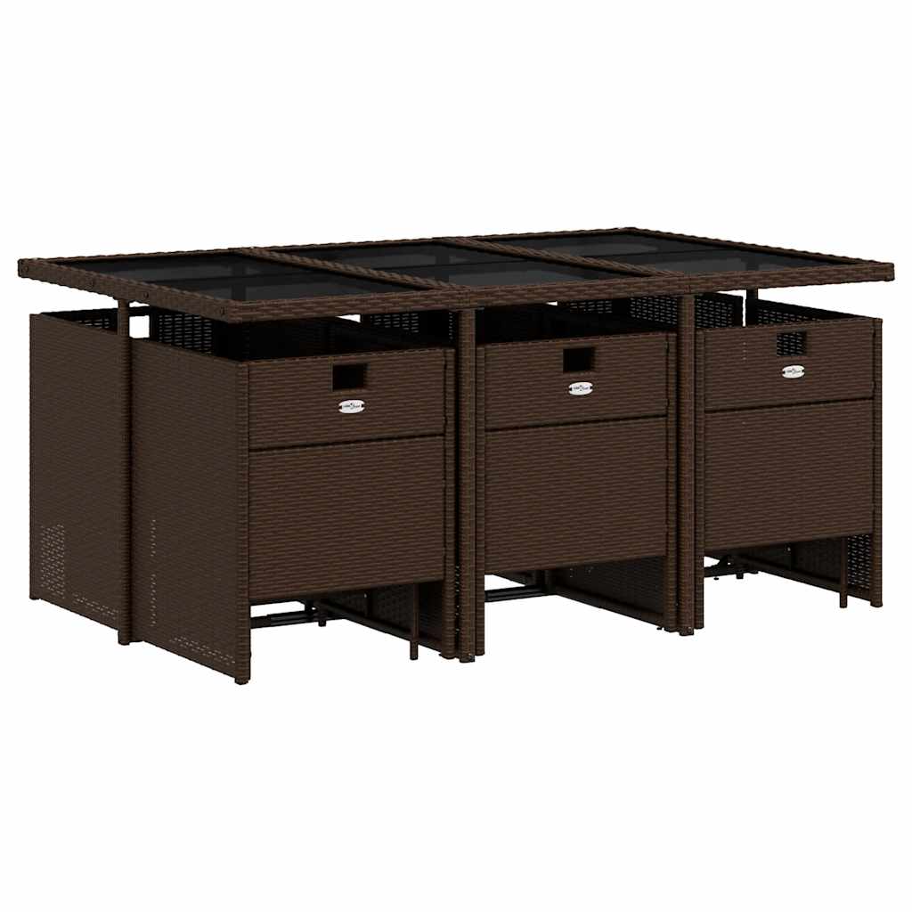 Set da Pranzo da Giardino 11 pz con Cuscini Polyrattan Marrone