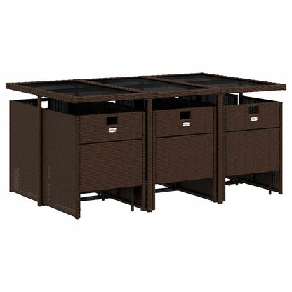 Set da Pranzo da Giardino 11 pz con Cuscini Polyrattan Marrone