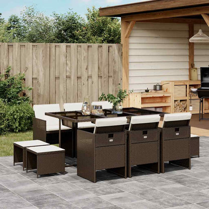 Set da Pranzo da Giardino 11 pz con Cuscini Polyrattan Marrone | homemem39