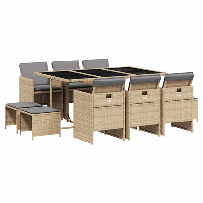 Set Pranzo da Giardino 11 pz con Cuscini Beige Misto Polyrattan | homemem39