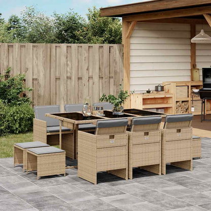 Set Pranzo da Giardino 11 pz con Cuscini Beige Misto Polyrattan | homemem39
