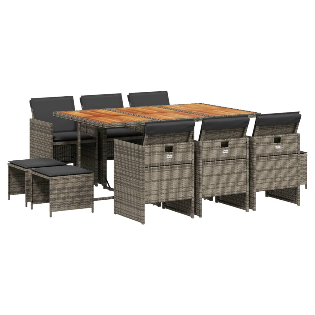 Set da Pranzo da Giardino 11pz con Cuscini in Polyrattan Grigio - homemem39