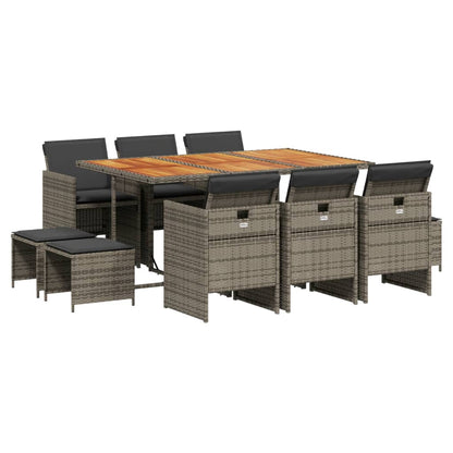 Set da Pranzo da Giardino 11pz con Cuscini in Polyrattan Grigio - homemem39