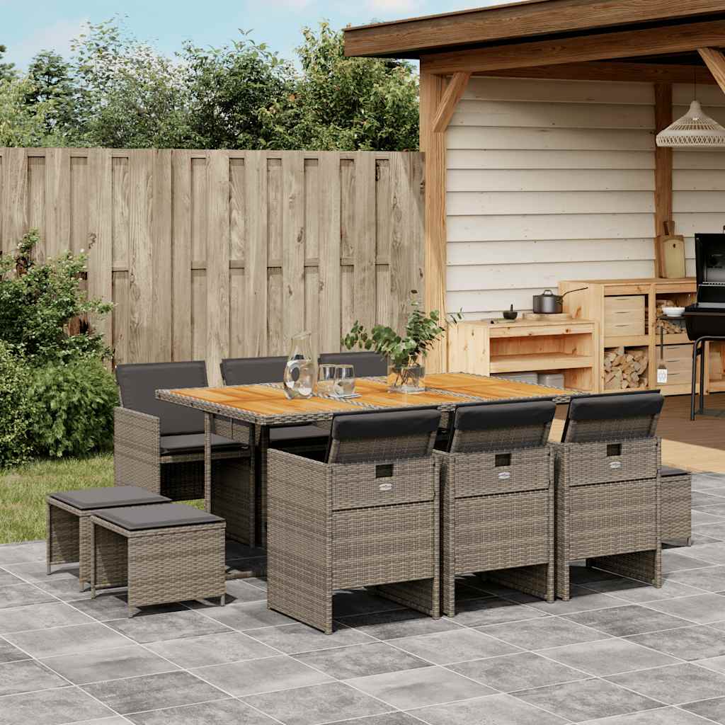 Set da Pranzo da Giardino 11pz con Cuscini in Polyrattan Grigio | homemem39