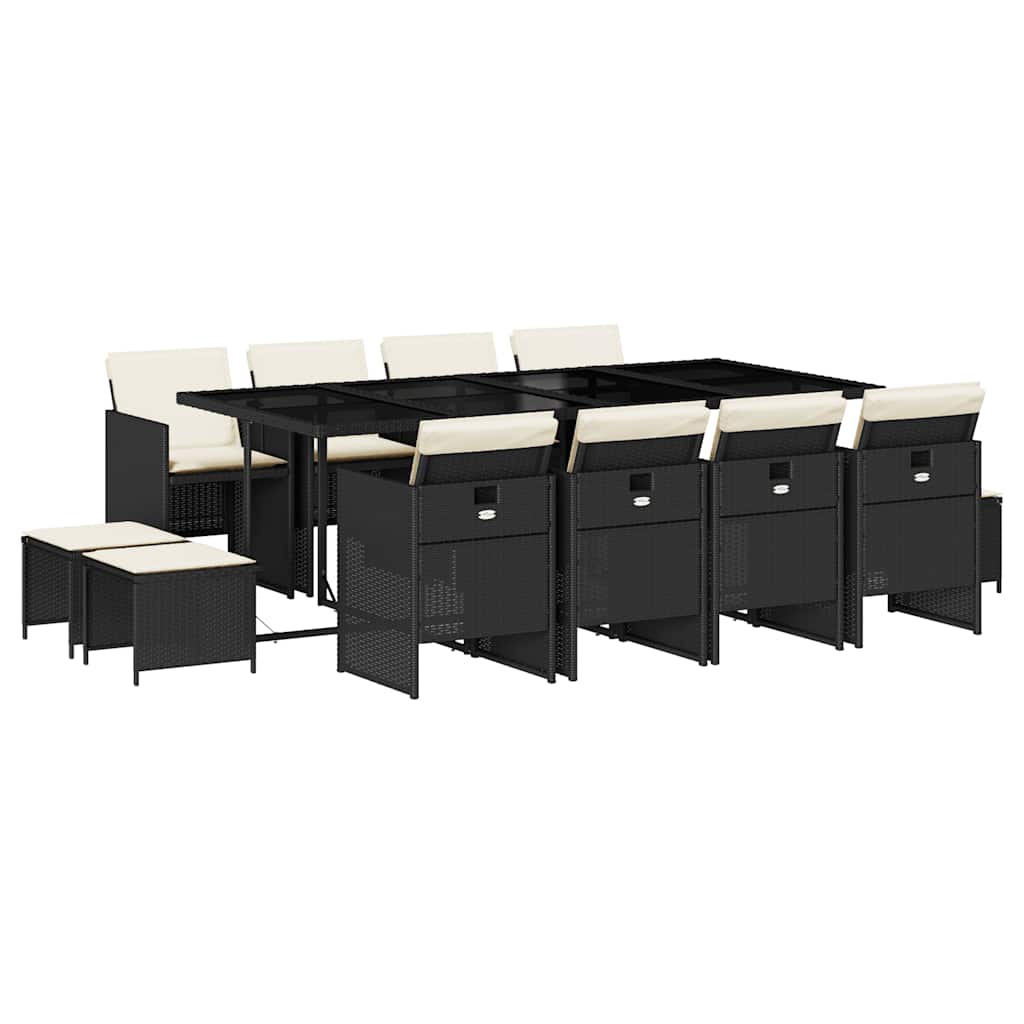 Set da Pranzo da Giardino 13pz con Cuscini Nero in Polyrattan | homemem39