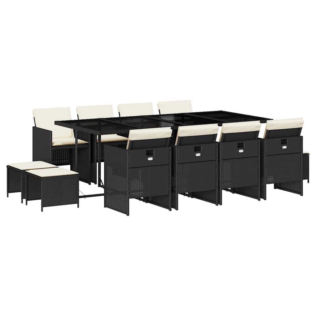 Set da Pranzo da Giardino 13pz con Cuscini Nero in Polyrattan - homemem39
