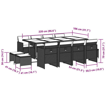 Set da Pranzo da Giardino 13pz con Cuscini Nero in Polyrattan - homemem39