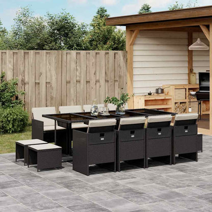 Set da Pranzo da Giardino 13pz con Cuscini Nero in Polyrattan | homemem39