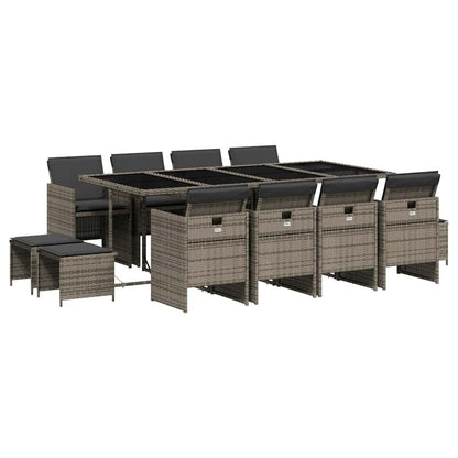 Set da Pranzo da Giardino 13pz con Cuscini Grigio in Polyrattan - homemem39