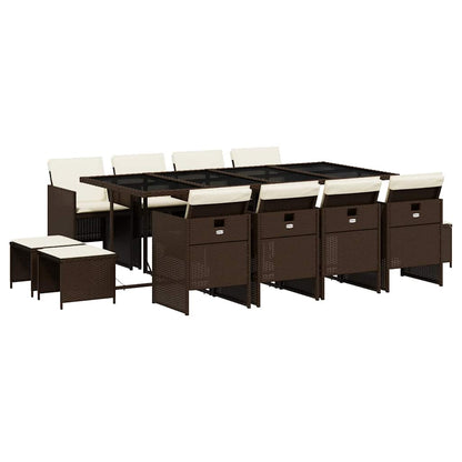Set da Pranzo da Giardino 13pz con Cuscini Marrone Polyrattan | homemem39