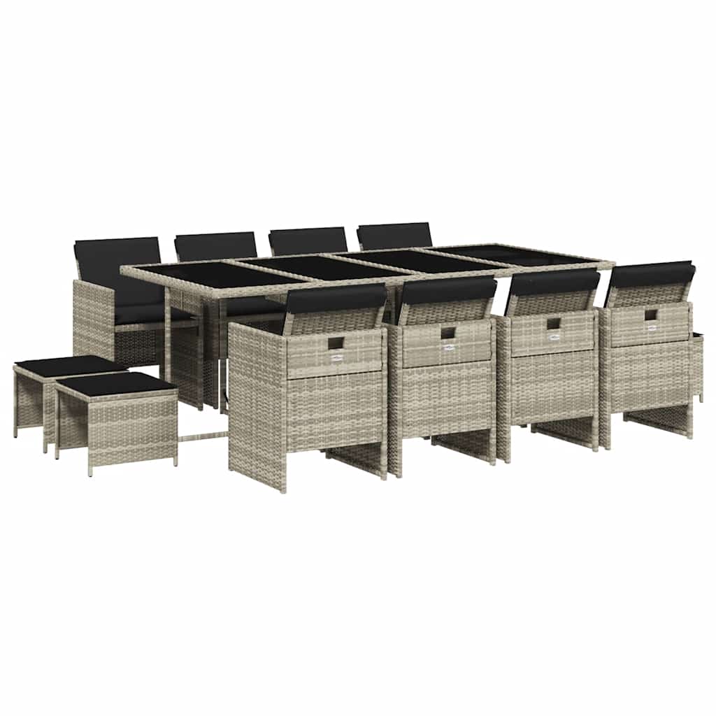 Set da Pranzo da Giardino 13pz con Cuscini Grigio in Polyrattan | homemem39